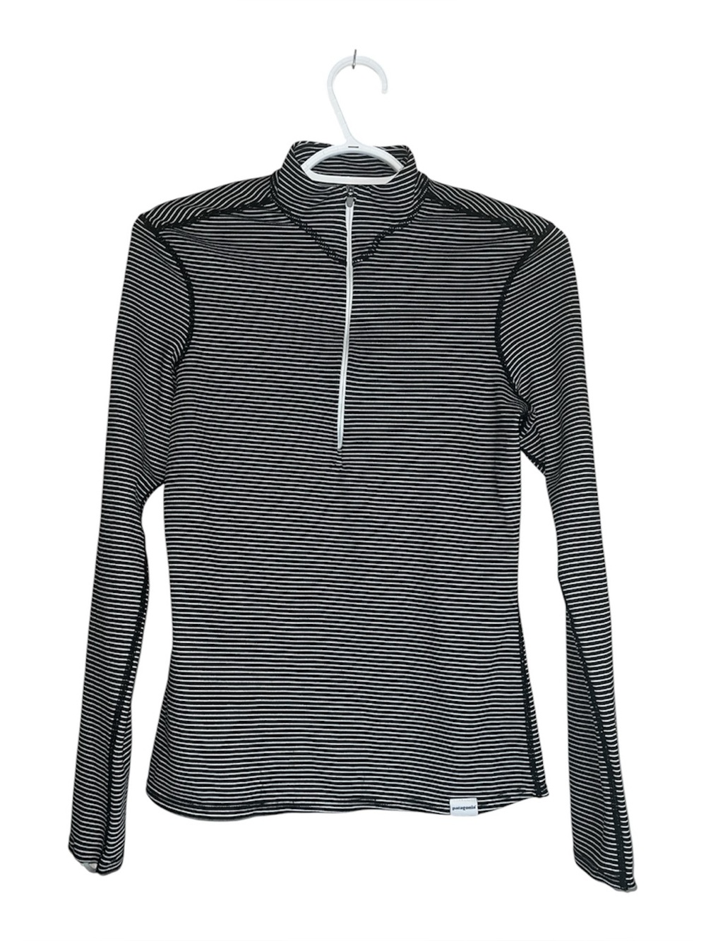 Patagonia Women’s Capilene 2 Black & White Striped Half-Zip Long Sleeve Top Sz S